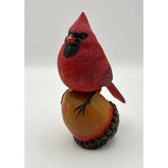 Cardinal Bird Perched on Acorn Winter Figurine Nature Rustic Christmas Decor - Picture 6 of 9